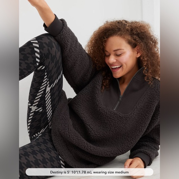 NWT! Aerie Dream Sherpa Quarter Zip Sweatshirt smoked gray size L - Picture 1 of 8